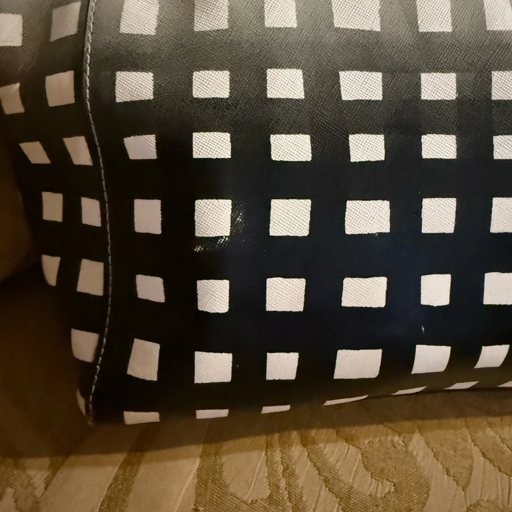 Coach Madison East West Tote Gingham Black & White Print Saffiano Leather - Picture 8 of 17